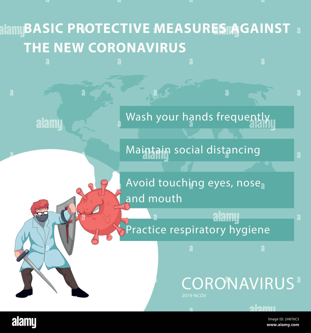 Infographic on basic protection to prevent the covid19 virus Stock