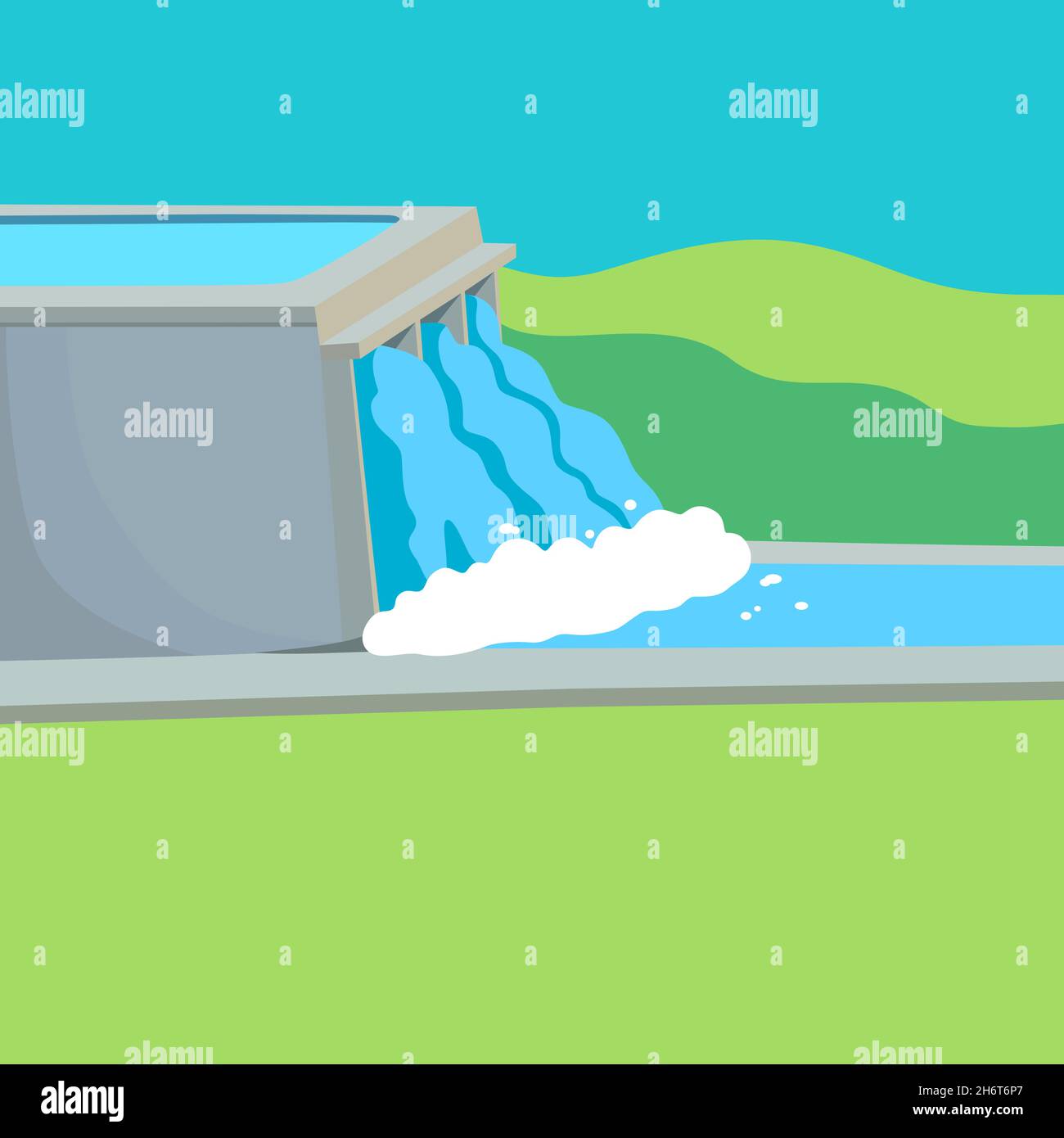 Hydroelectric dam. Environmentally friendly electricity. Vector illustration Stock Vector
