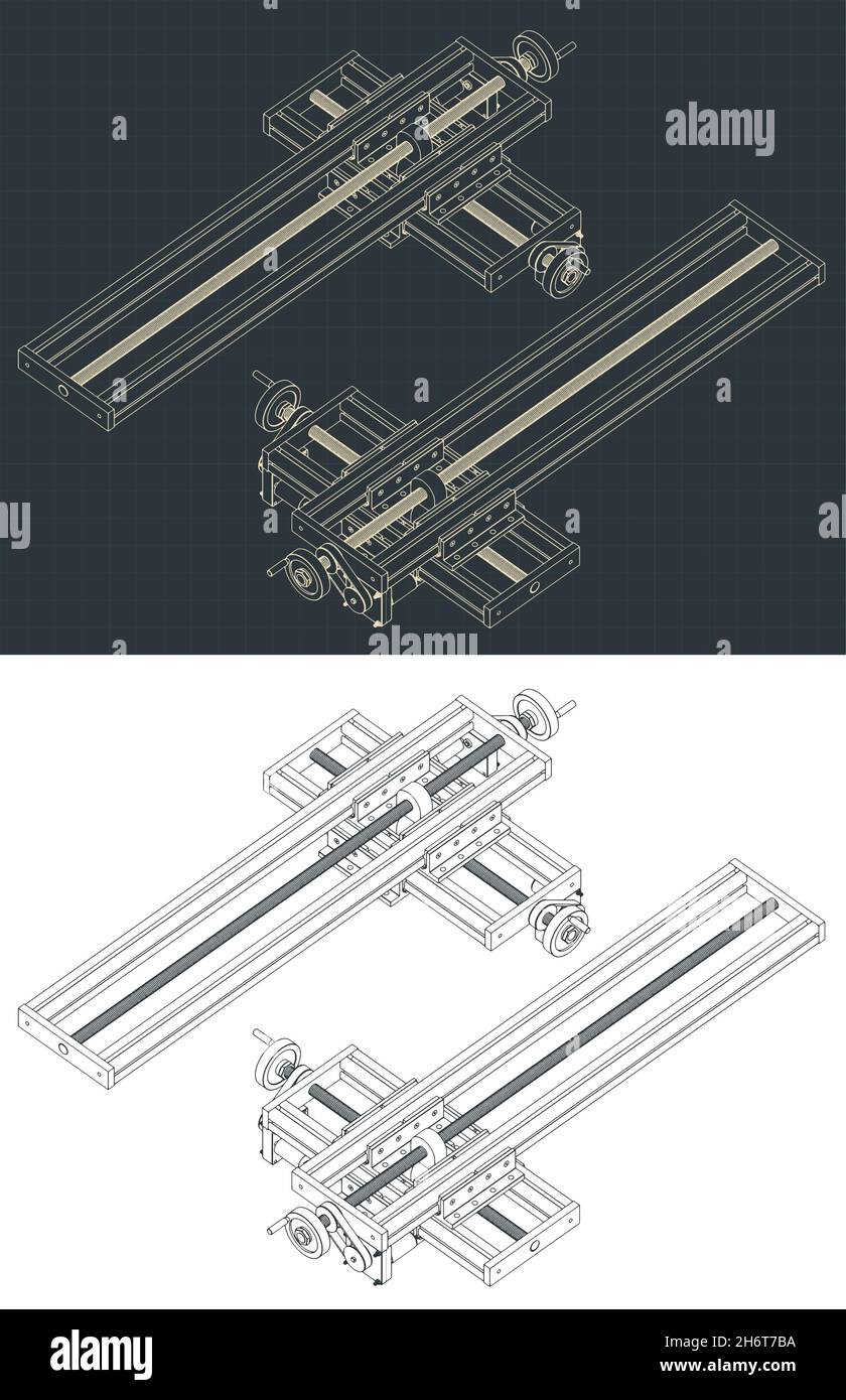 Stylized vector illustration of isometric blueprints of milling table ...