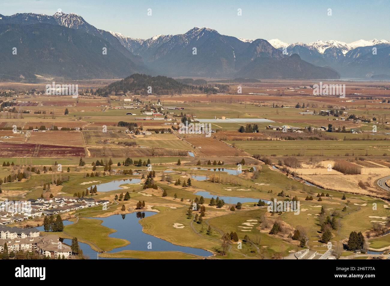 Summa's prairie shows extensive farming in the Lower Fraser River Valley in the city of Chilliwack. Stock Photo