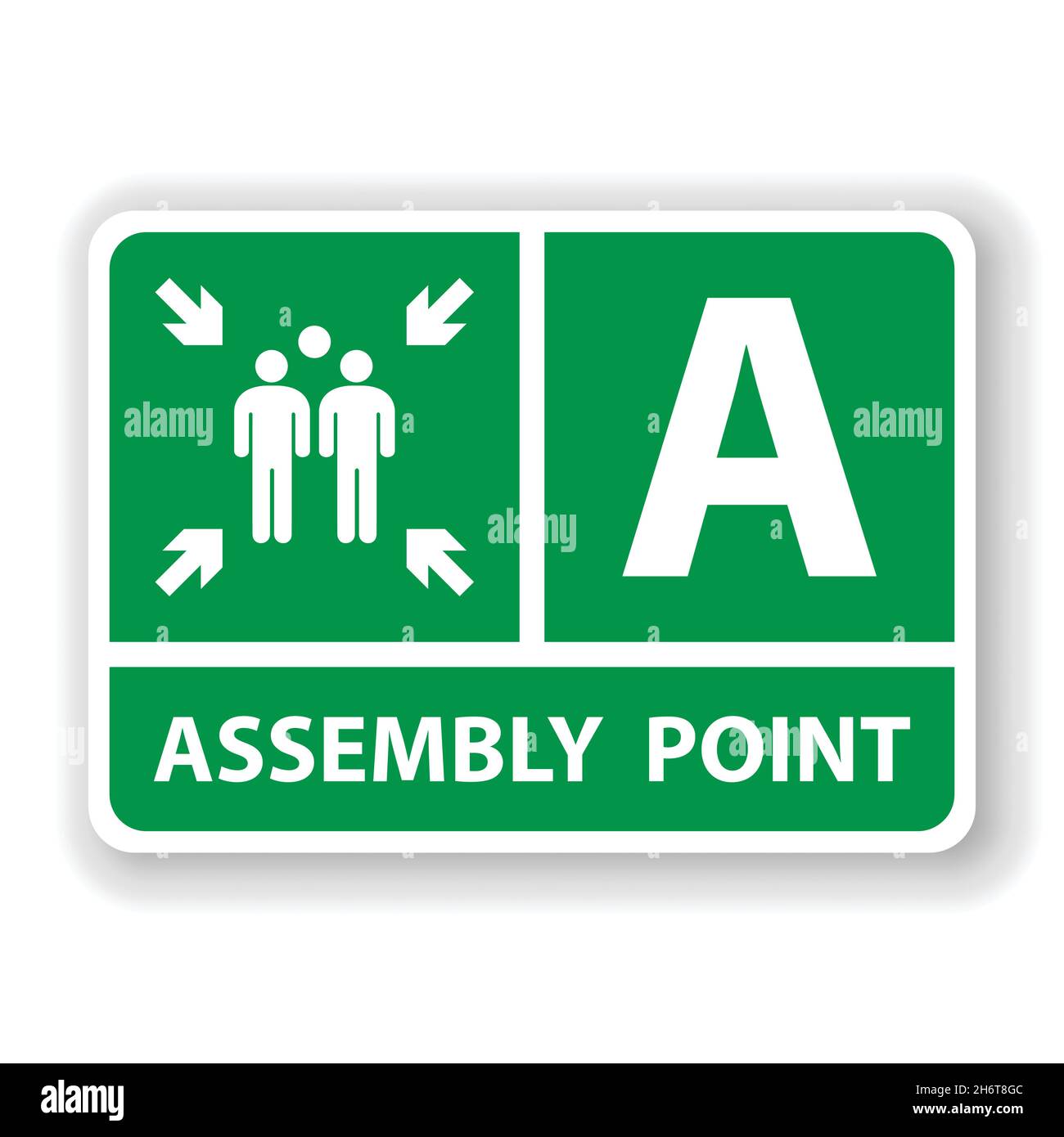 Fire assembly point sign, gathering point signboard, emergency evacuation vector for graphic design, logo, website, social media, mobile app, UI illus Stock Vector