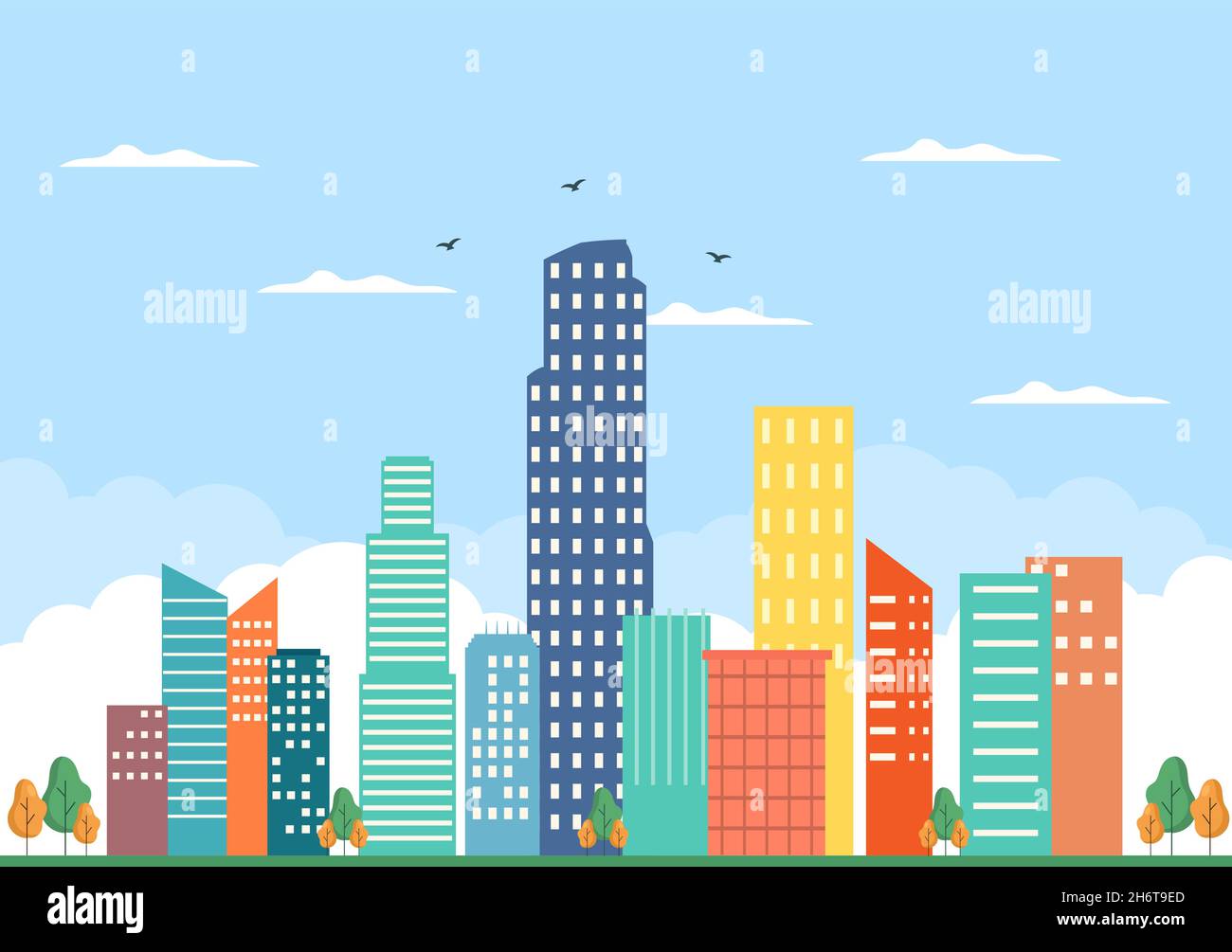 Modern City Landscape Buildings and Architecture Real Estate Silhouette Vector  Background Illustration in Line Simple Geometric Flat Style Stock Vector  Image & Art - Alamy