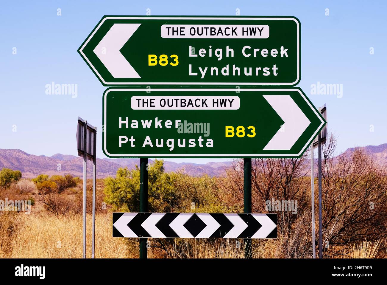 Road sign giving directions at Parachilna in South Australia Stock Photo