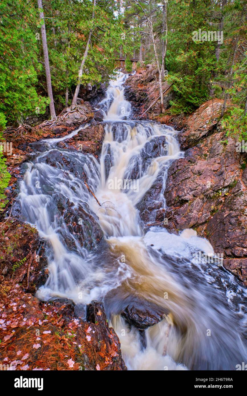 Crystal Falls is located within Hiawatha Highlands Park also known as Kinsman Park near the city of Sault Ste Marie Ontario Canada. Stock Photo