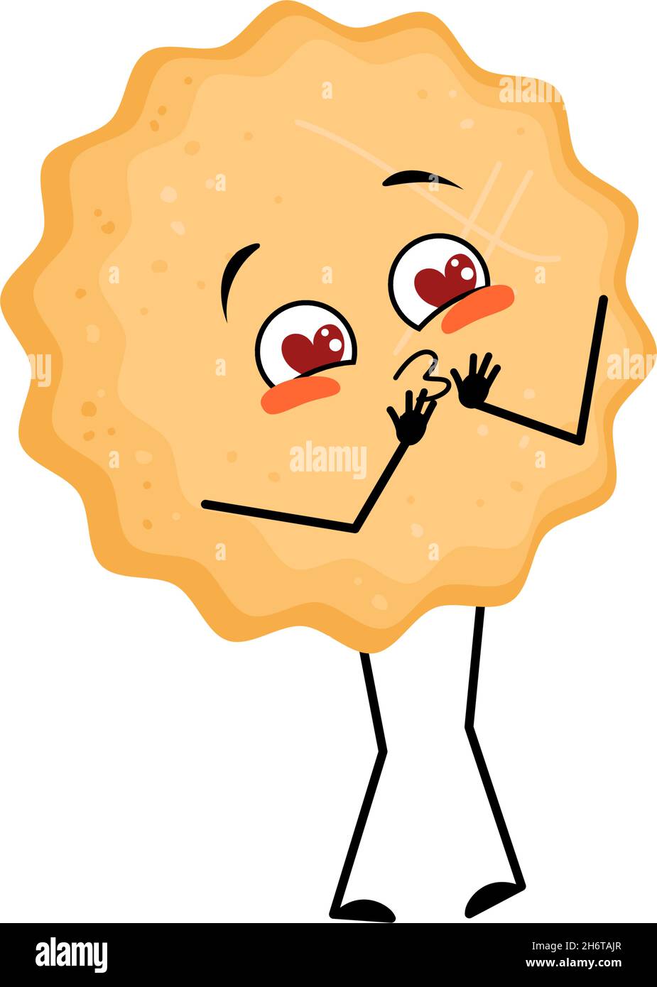 Cute milk cookie character with love emotions, smile face, arms and