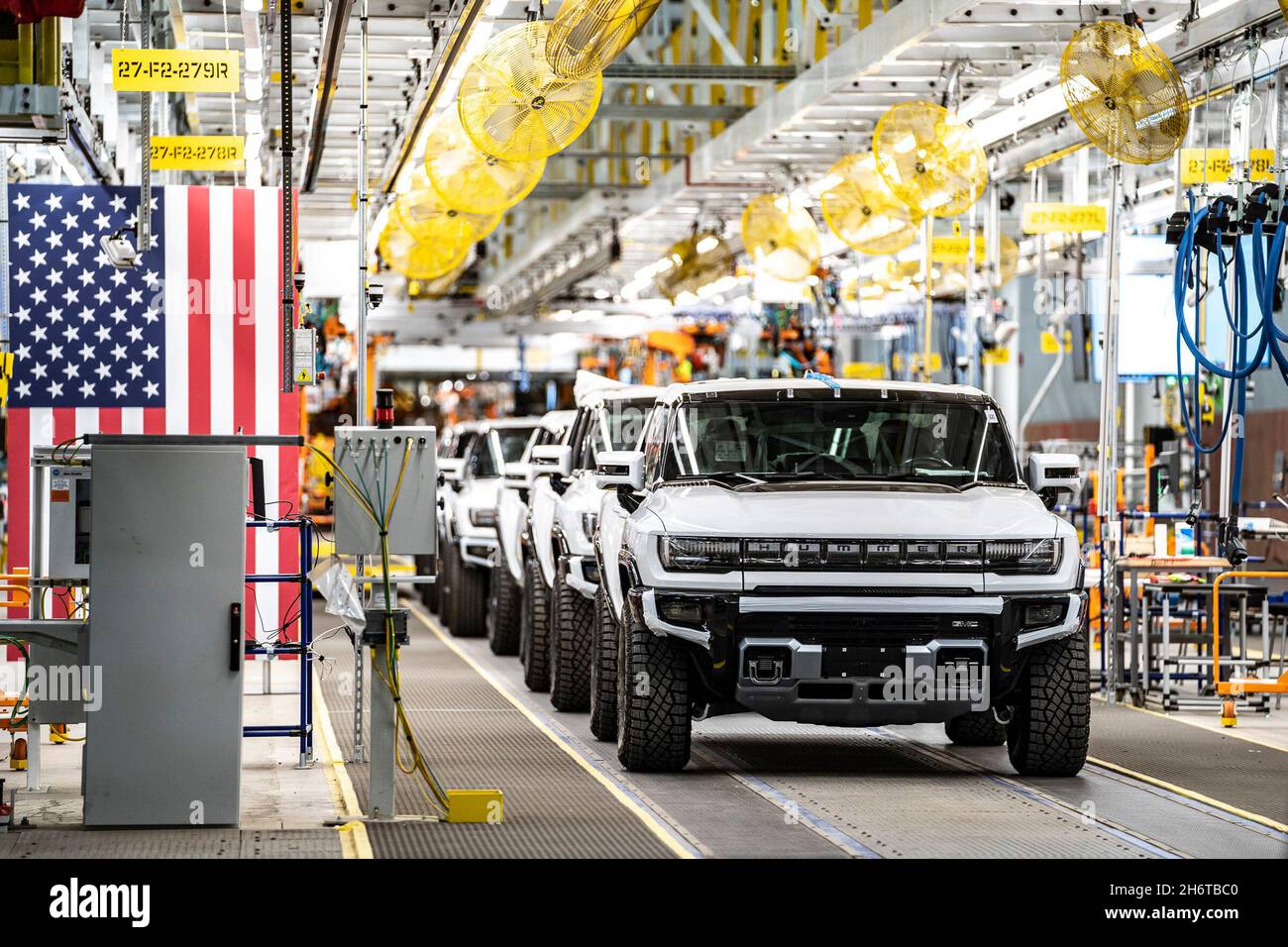 Detroit, Michigan, USA. 17th Nov, 2021. Hummer EV vehicles at the the