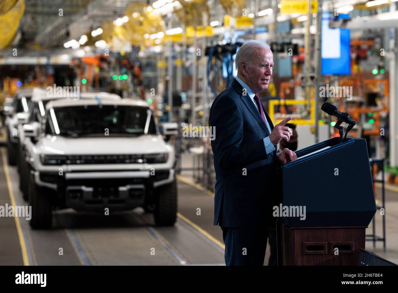 Detroit, Michigan, USA. 17th Nov, 2021. Chevrolet electric vehicles sit