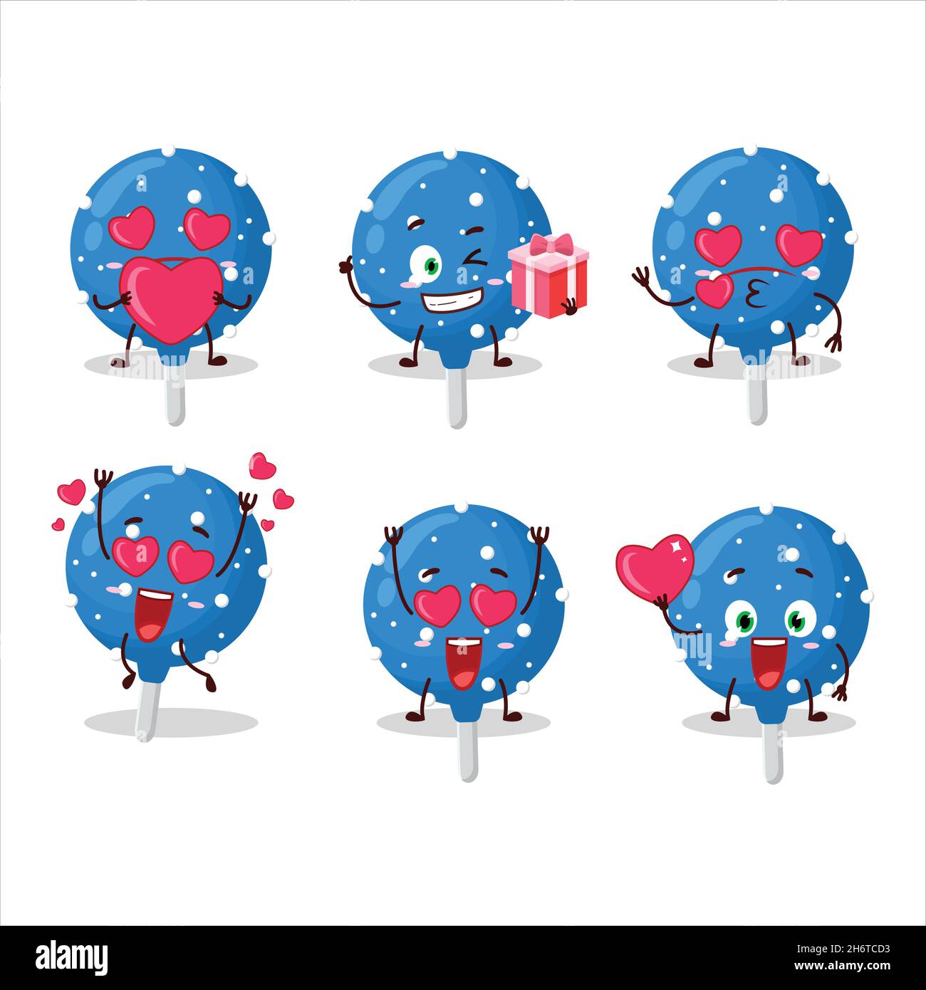 Snowflake blue candy cartoon character with love cute emoticon. Vector