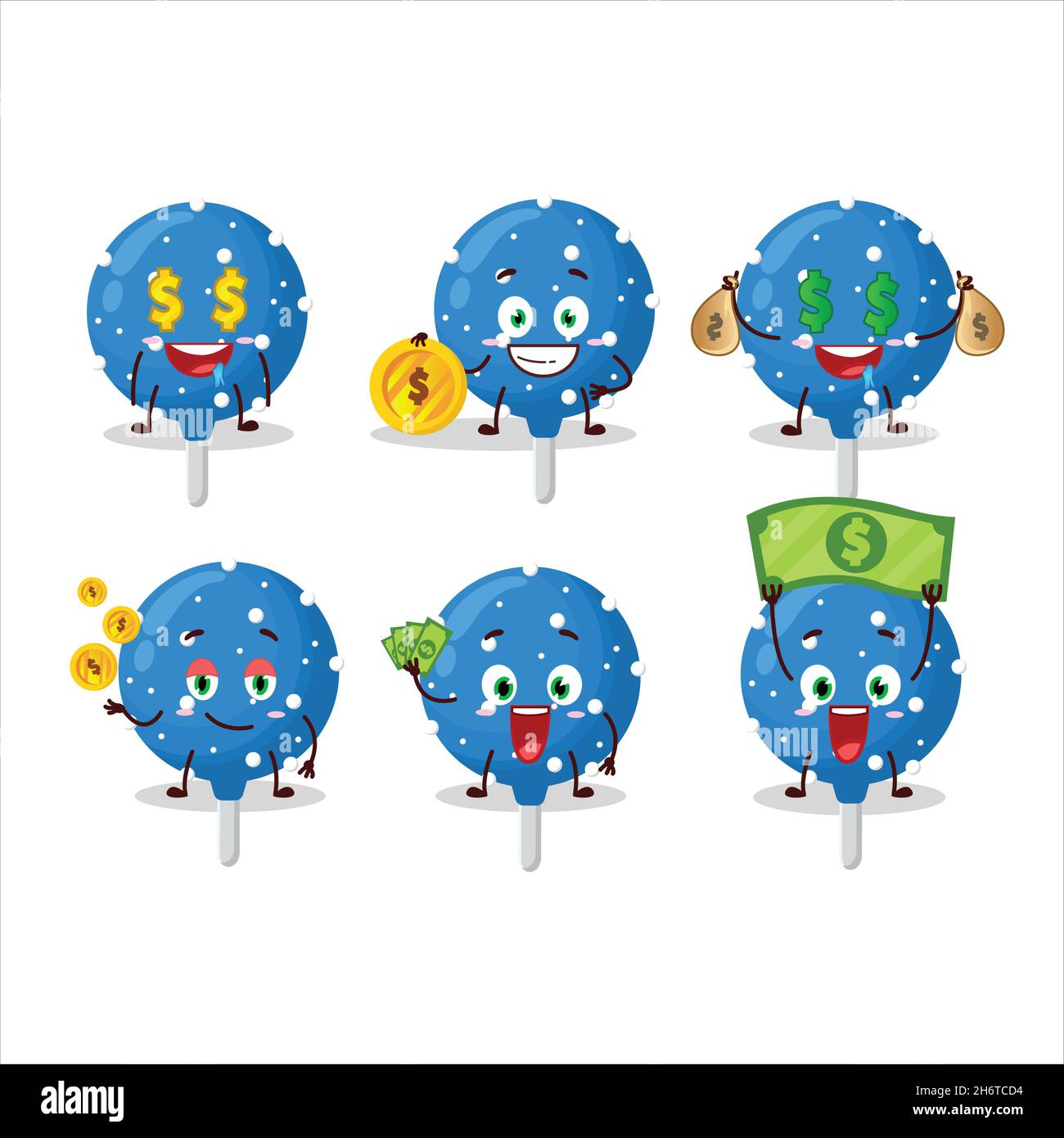 Snowflake blue candy cartoon character with cute emoticon bring money