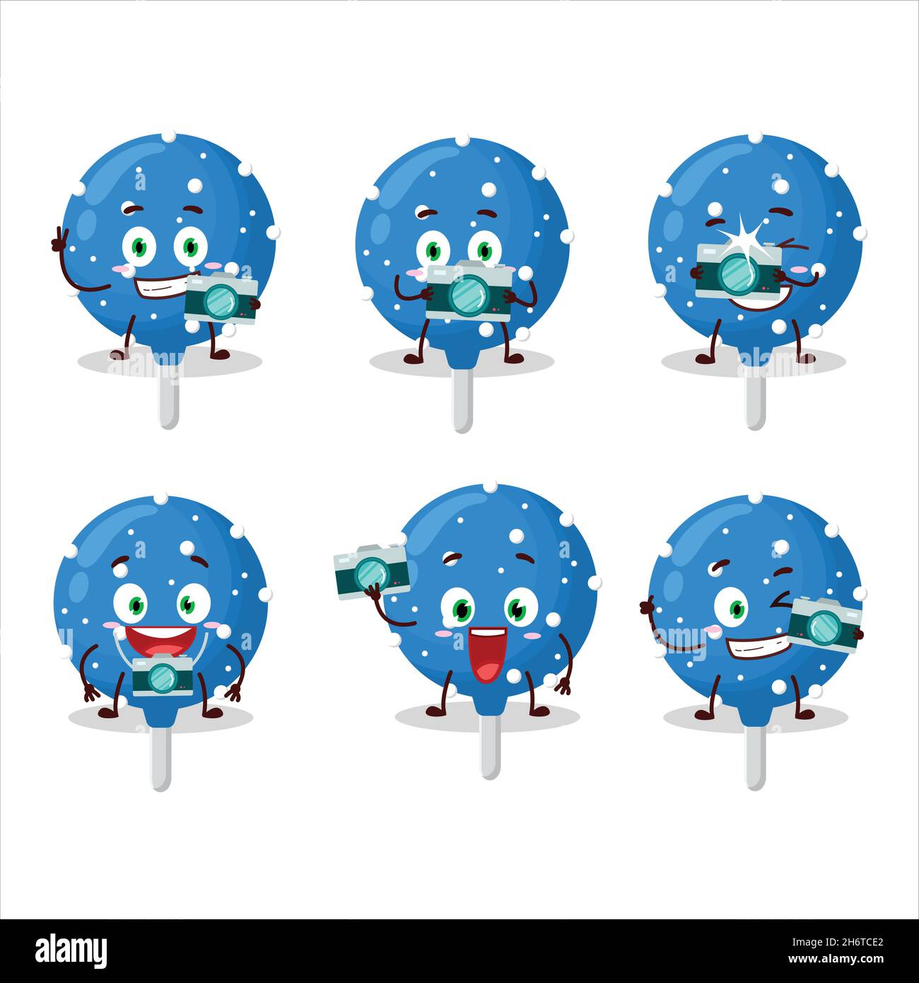 Photographer profession emoticon with snowflake blue candy cartoon