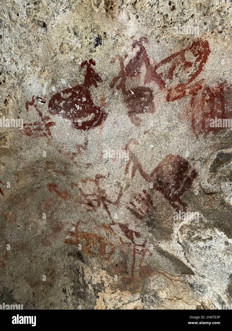 Prehistorical rock paintings in a rock cave, Latmos, Caria trail Mugla Turkey Stock Photo