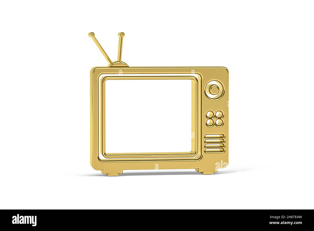 Golden 3d old TV icon isolated on white background - 3D render Stock ...