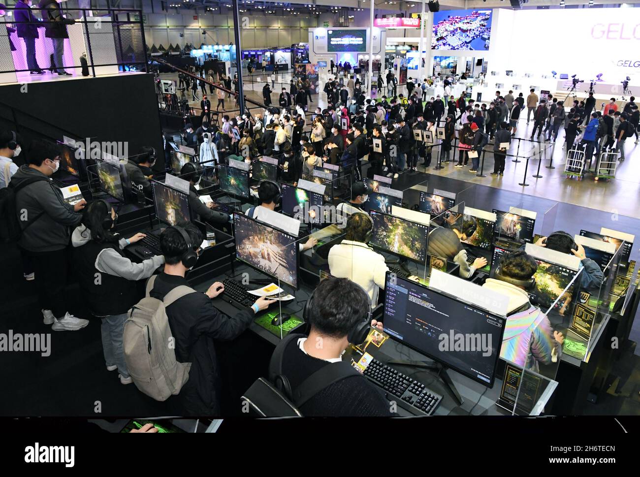 18th Nov, 2021. Global game show opens in Busan Visitors enjoy newly  launched games during the annual global game trade fair G-Star at the BEXCO  exhibition center in the southeastern port city