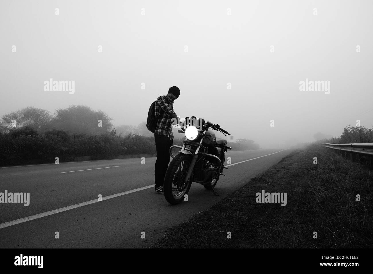 A Misty Morning Ride Stock Photo