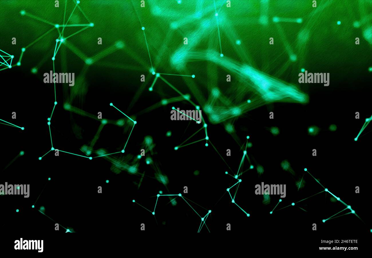 Abstract science background with particles and plexus connected lines. Network connection plexus structure forming with dots and lines. Stock Photo