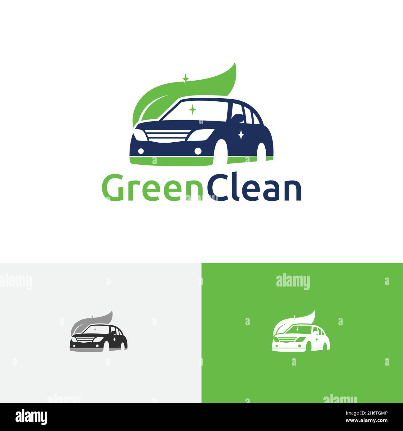 Green Leaf Clean Car Wash Carwash Auto Service Logo Stock Vector