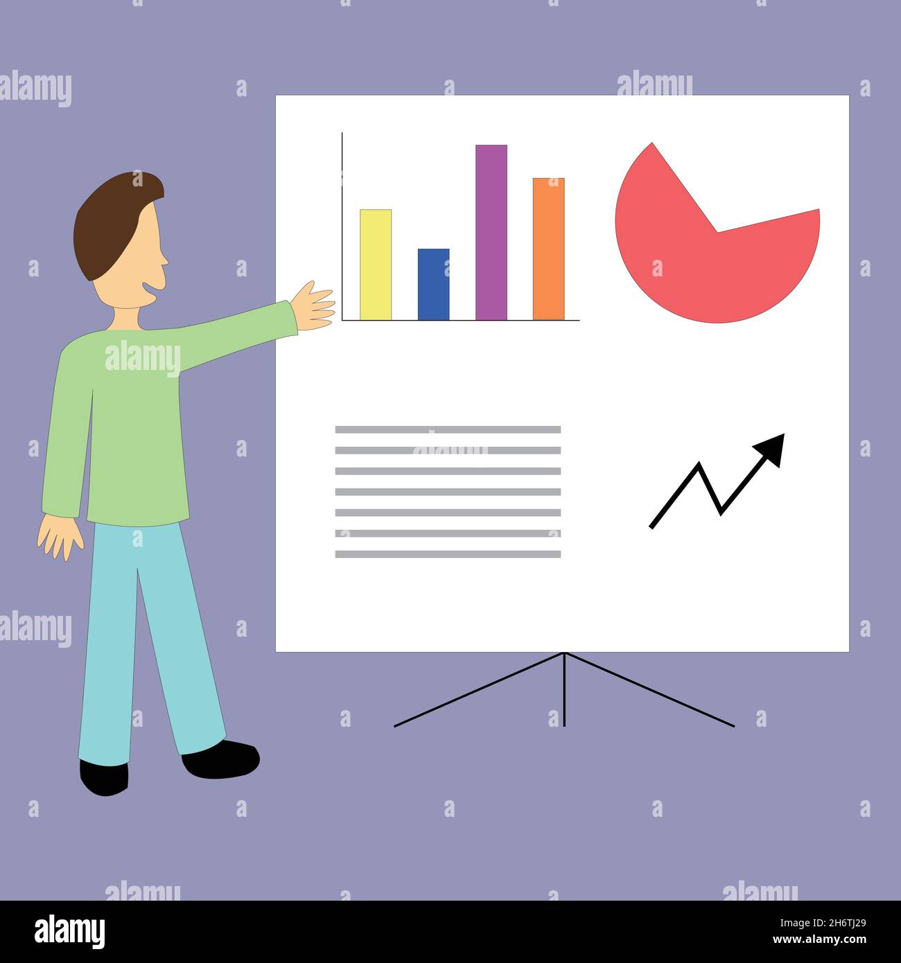 A person is making a presentation while looking at the data on the screen Stock Vector