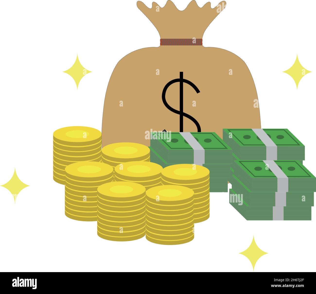 There is a lot of money piled up. It can be used to express wealth, debt, savings, etc. Stock Vector