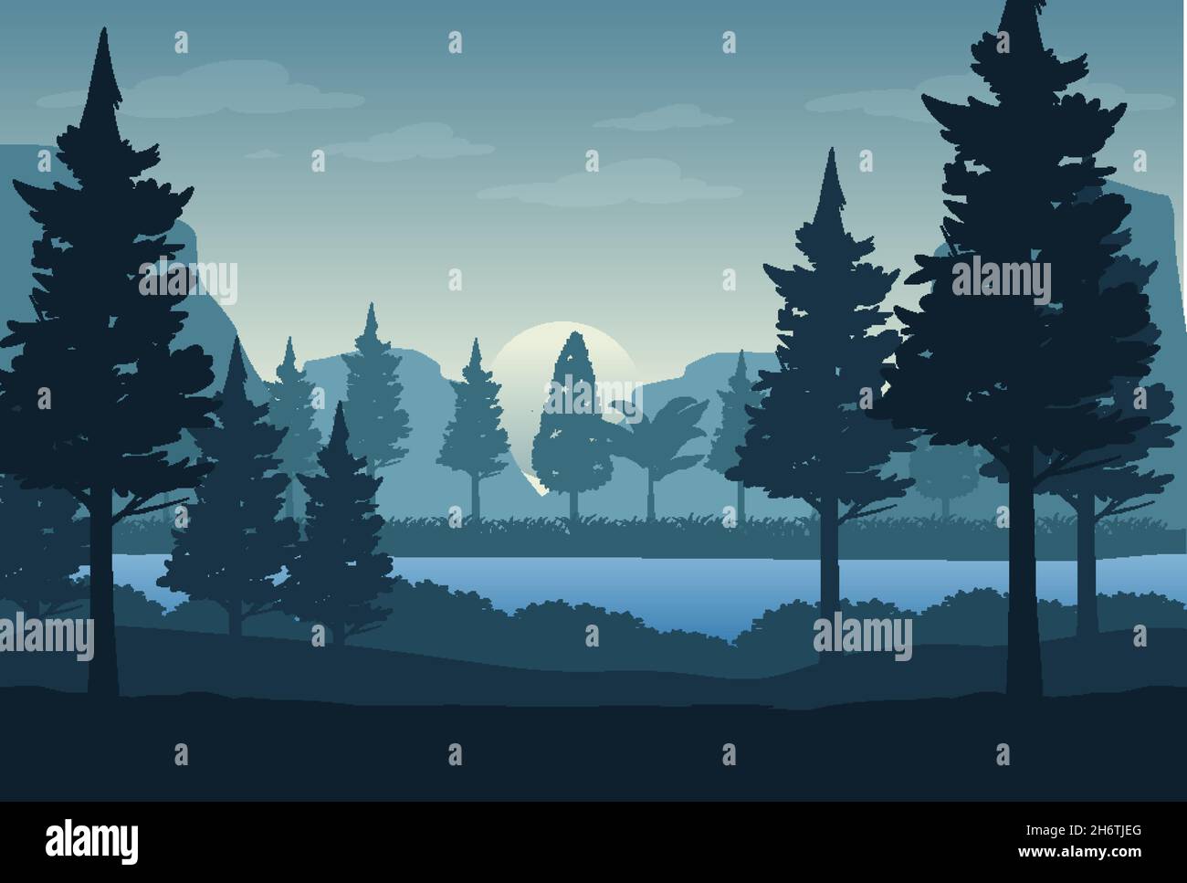 Silhouette forest landscape background illustration Stock Vector Image ...