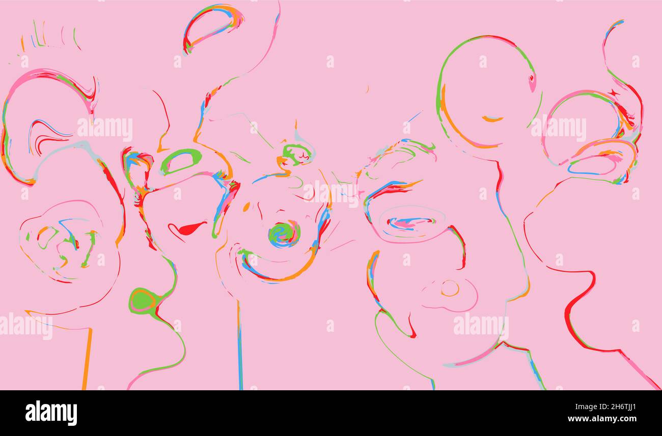 pink abstract background with colored lines and paint patterns. Vector illustration Stock Vector