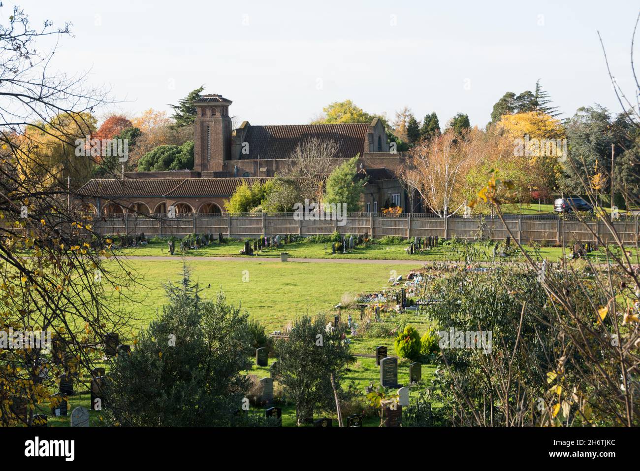 Mortlake Crematorium and Cemetery, Kew Meadows Path, Townmead Road, London, TW9, England, U.K. Stock Photo