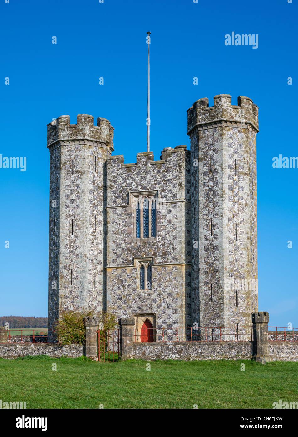 Hiorne Tower in Arundel Park, AKA Hiorne's Tower, an 18th century folly built by Sir Francis Hiorne located in Arundel Park, Arundel, West Sussex, UK. Stock Photo