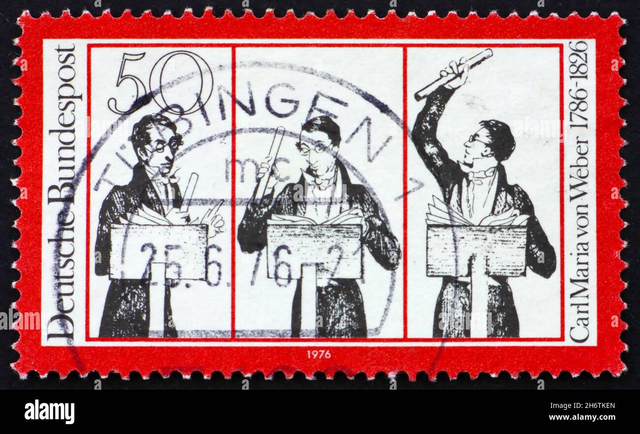 GERMANY - CIRCA 1976: a stamp printed in the Germany shows Carl Maria von Weber, composer, circa 1976 Stock Photo