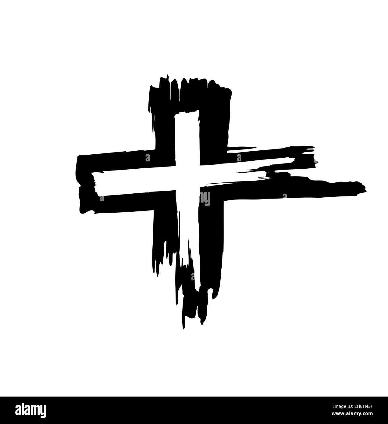 Hand drawn black grunge cross icon, simple Christian cross sign, hand