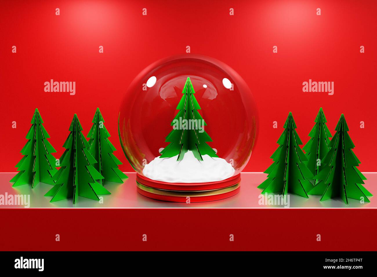 3d illustration of a Christmas snow globe with a Christmas tree on a ...