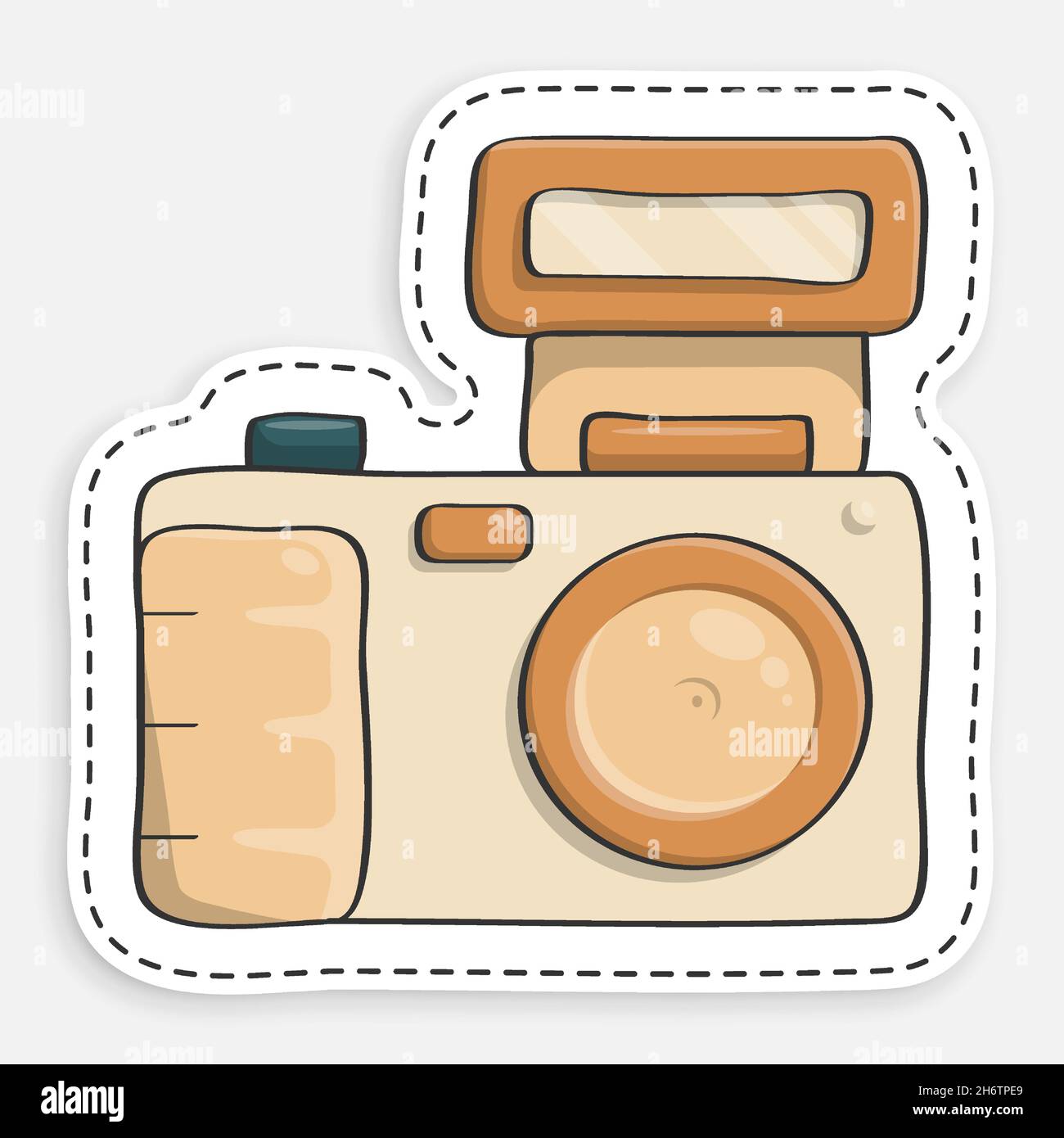 cartoon icon of doodle camera, equipment for photography and selfie. World Photography Day August 19th. Vector isolated on white background Stock Vector