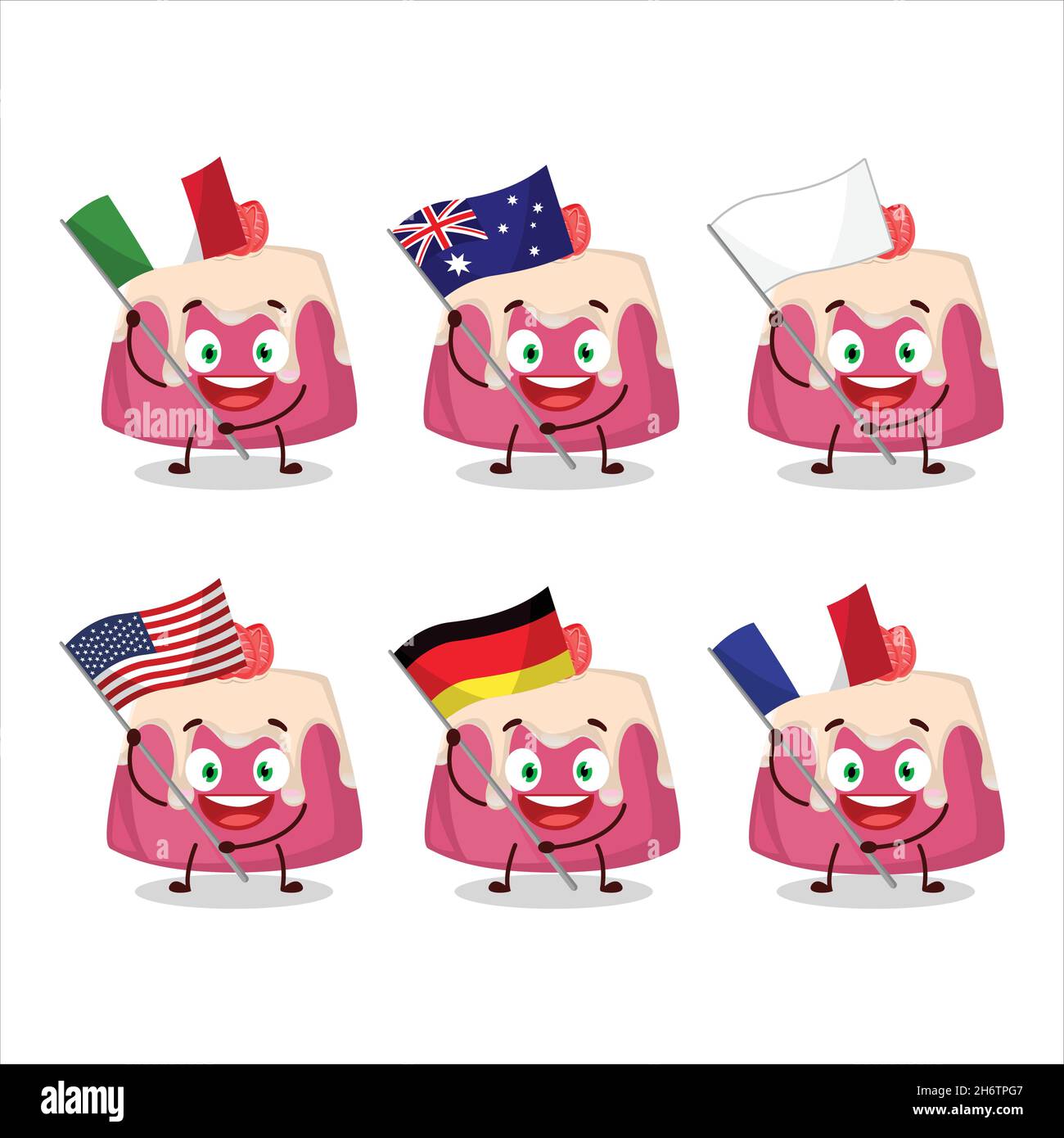 Pudding Flags Strawberry pudding cake cartoon character bring the flags of various ...