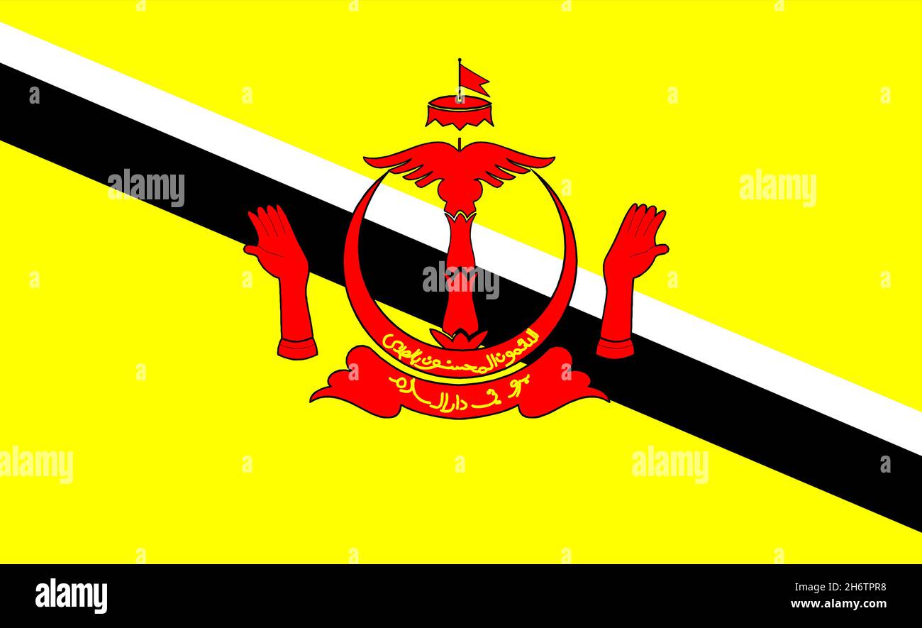 Nationalfahne von Brunei, Sultanat Brunei, Brunei Darussalam, Negara Brunei Darussalam, Staat in Südostasien Stock Photo