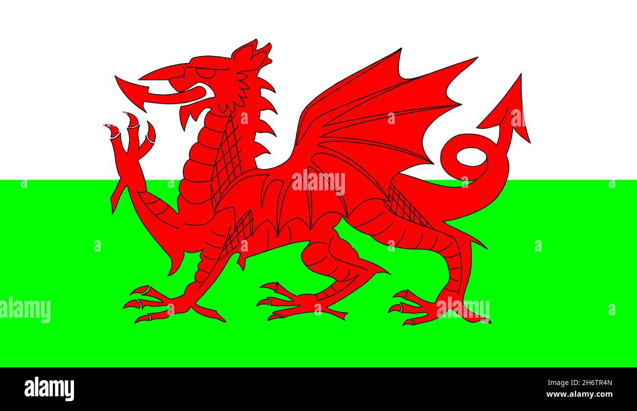 Wales Flagge 30 X 45 Cm – Polyester, Siebdruck, Wasser- & Sonnenbeständig, Mit Hohlsaum