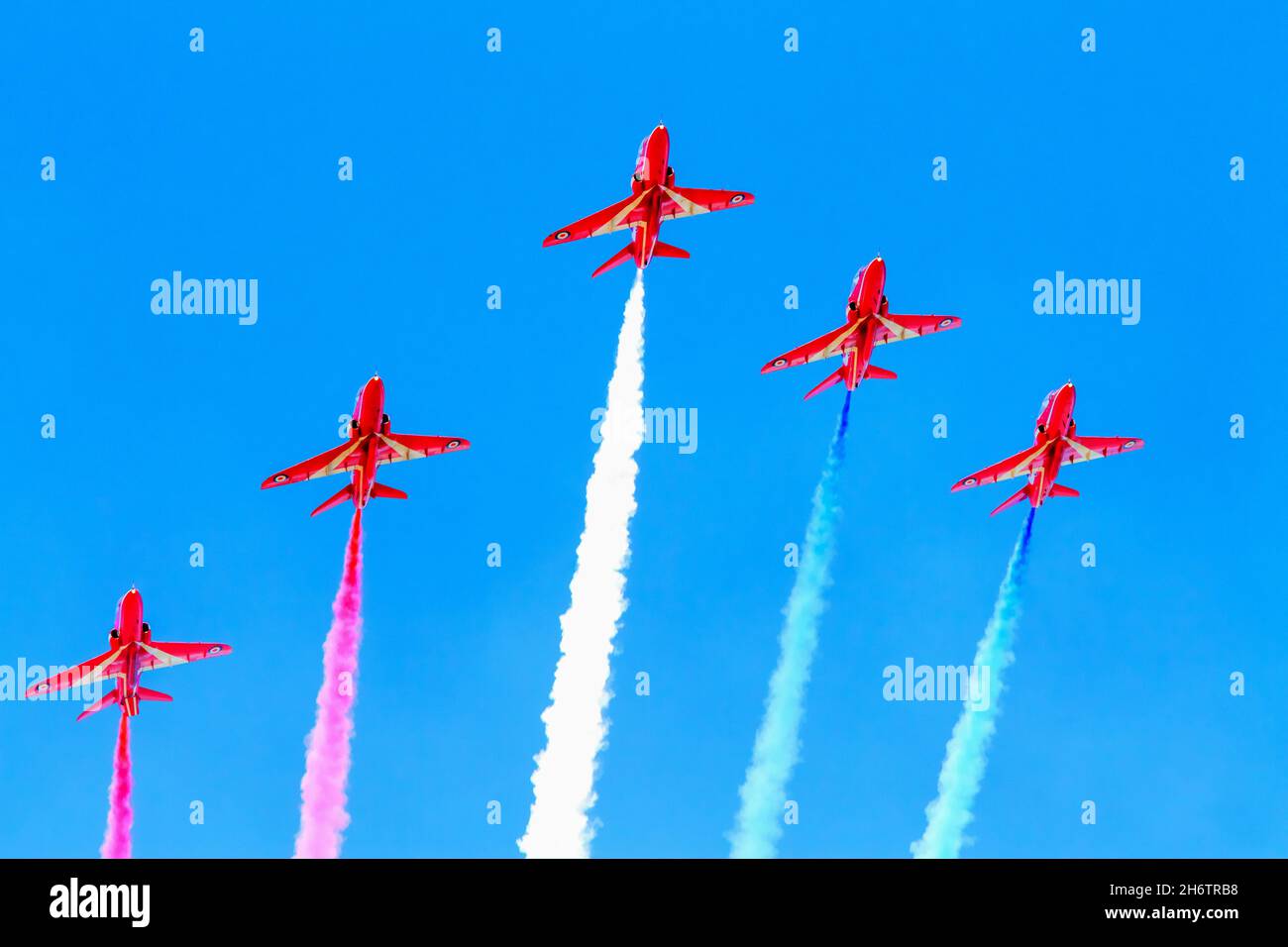 Red Arrows Display Team blue sky colourful smok Stock Photo