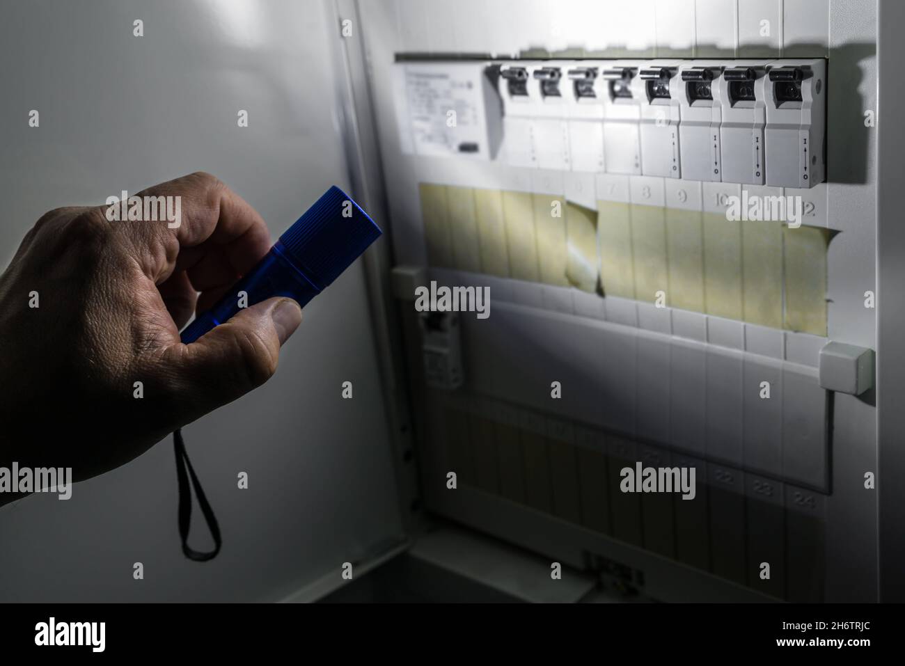 Fuse box with fuses in a distribution box during a power outage ...