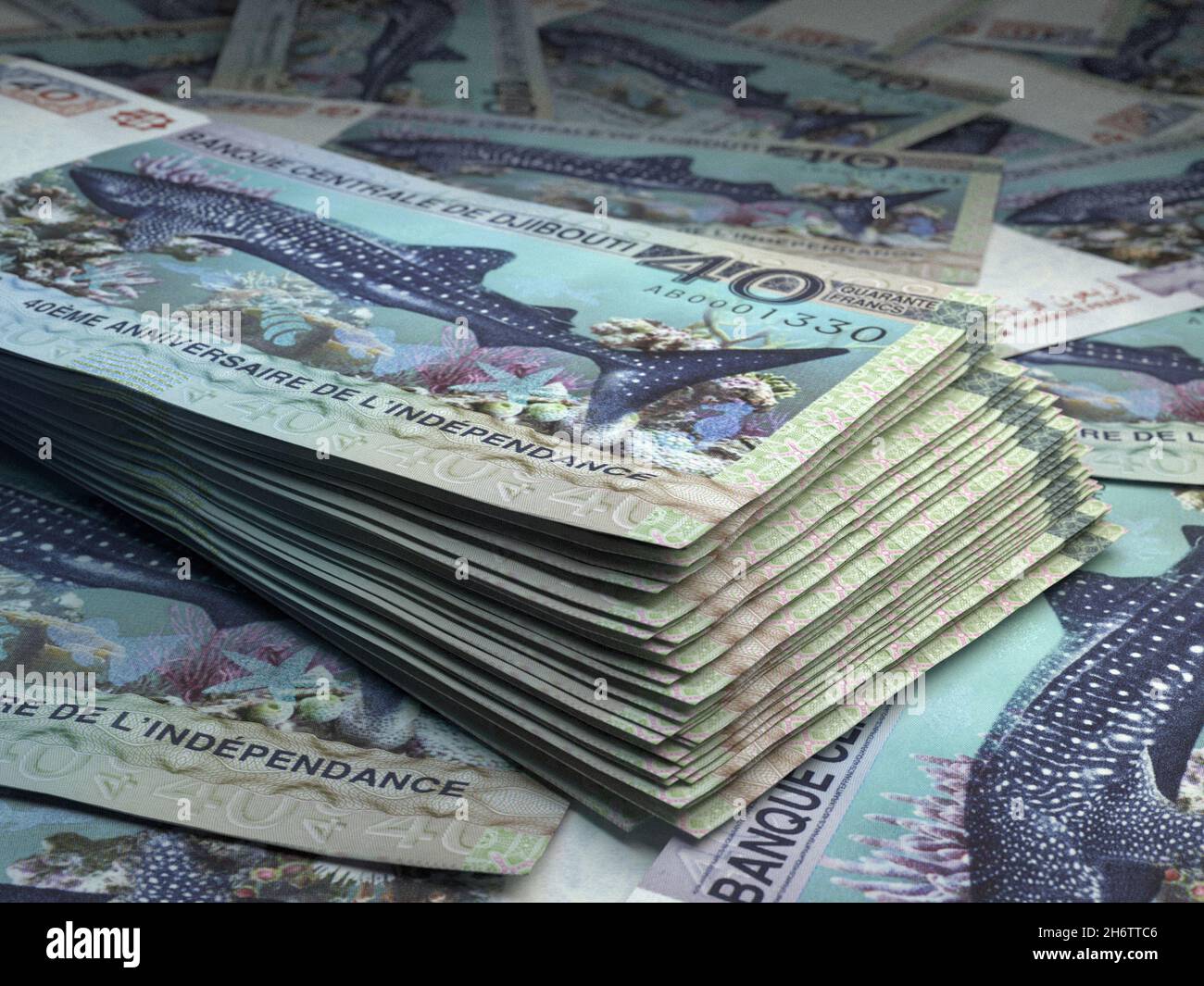 Money of Djibouti. Franc  bills. DJF banknotes. 40 French. Business, finance, news background. 3d illustration. Stock Photo