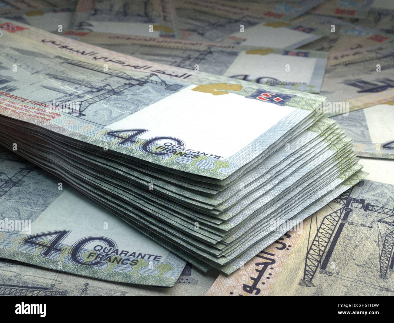 Money of Djibouti. Franc  bills. DJF banknotes. 40 French. Business, finance, news background. 3d illustration. Stock Photo