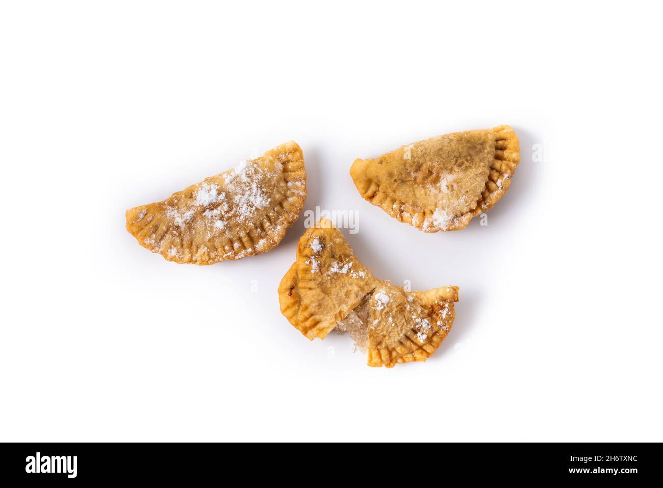 Spanish sweet stuffed pastry filled with angel hair isolated on white ...