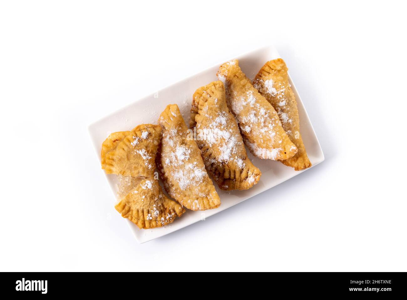 Spanish sweet stuffed pastry filled with angel hair isolated on white ...