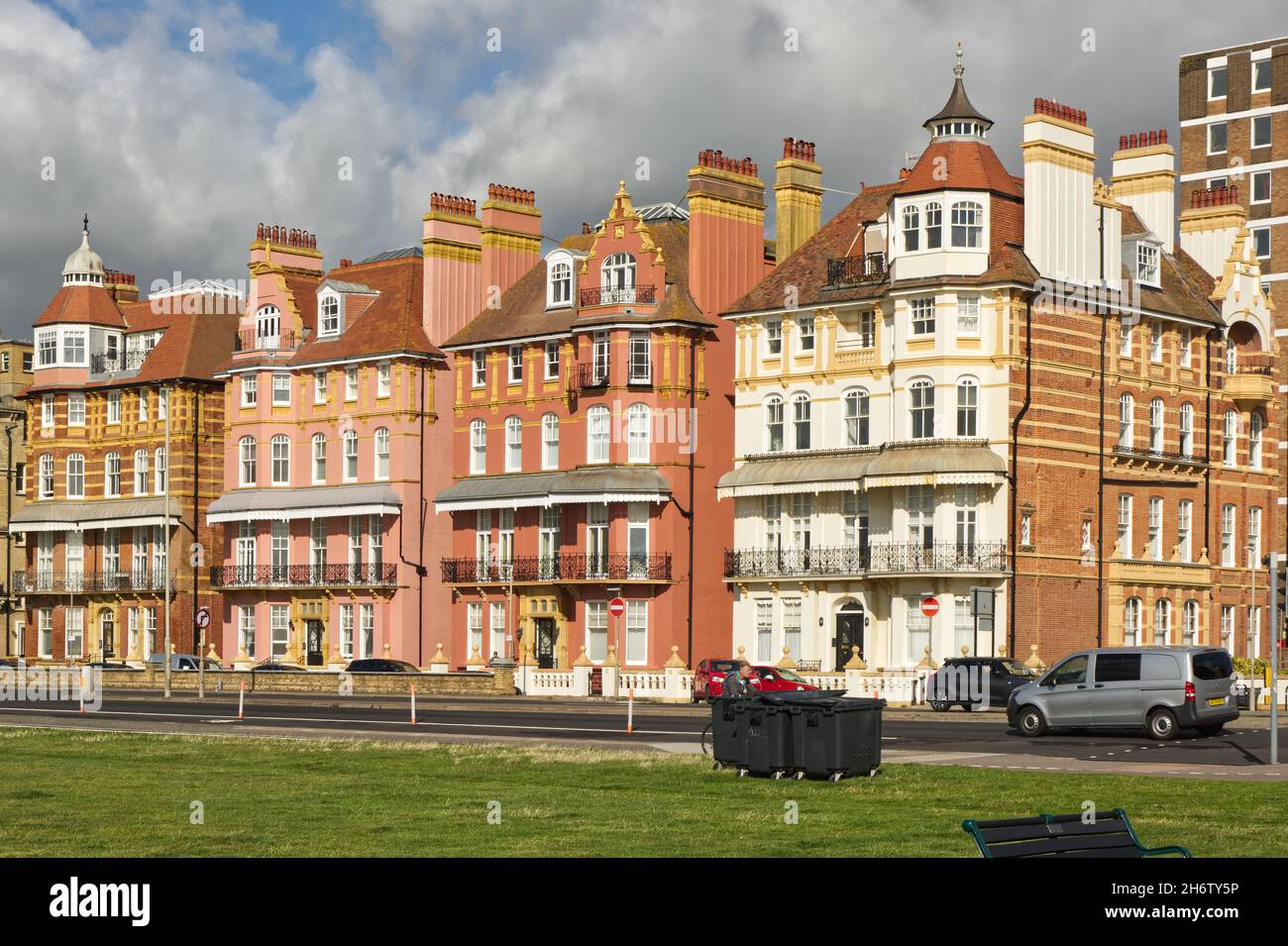 Attractive Georgian apartment buildings on the seafront at Hove, Brighton, East Sussex, England Stock Photo