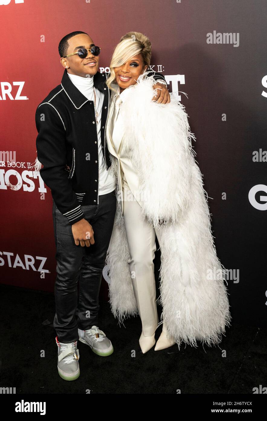 New York, NY - November 17, 2021: Michael Rainey Jr. and Mary J. Blige  wearing dress by