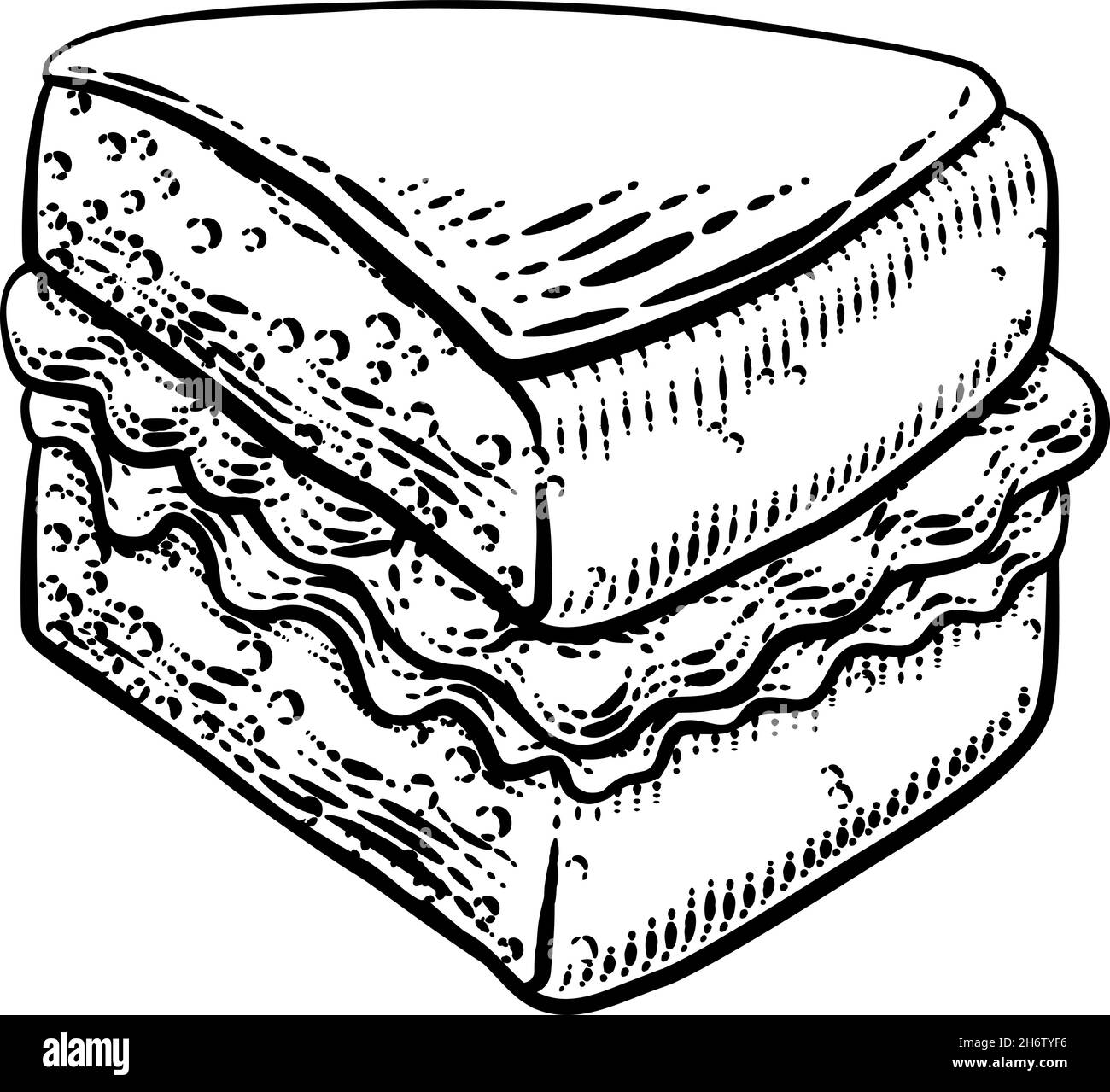 Cake Sponge Slice Jam Cream Woodcut Drawing Stock Vector