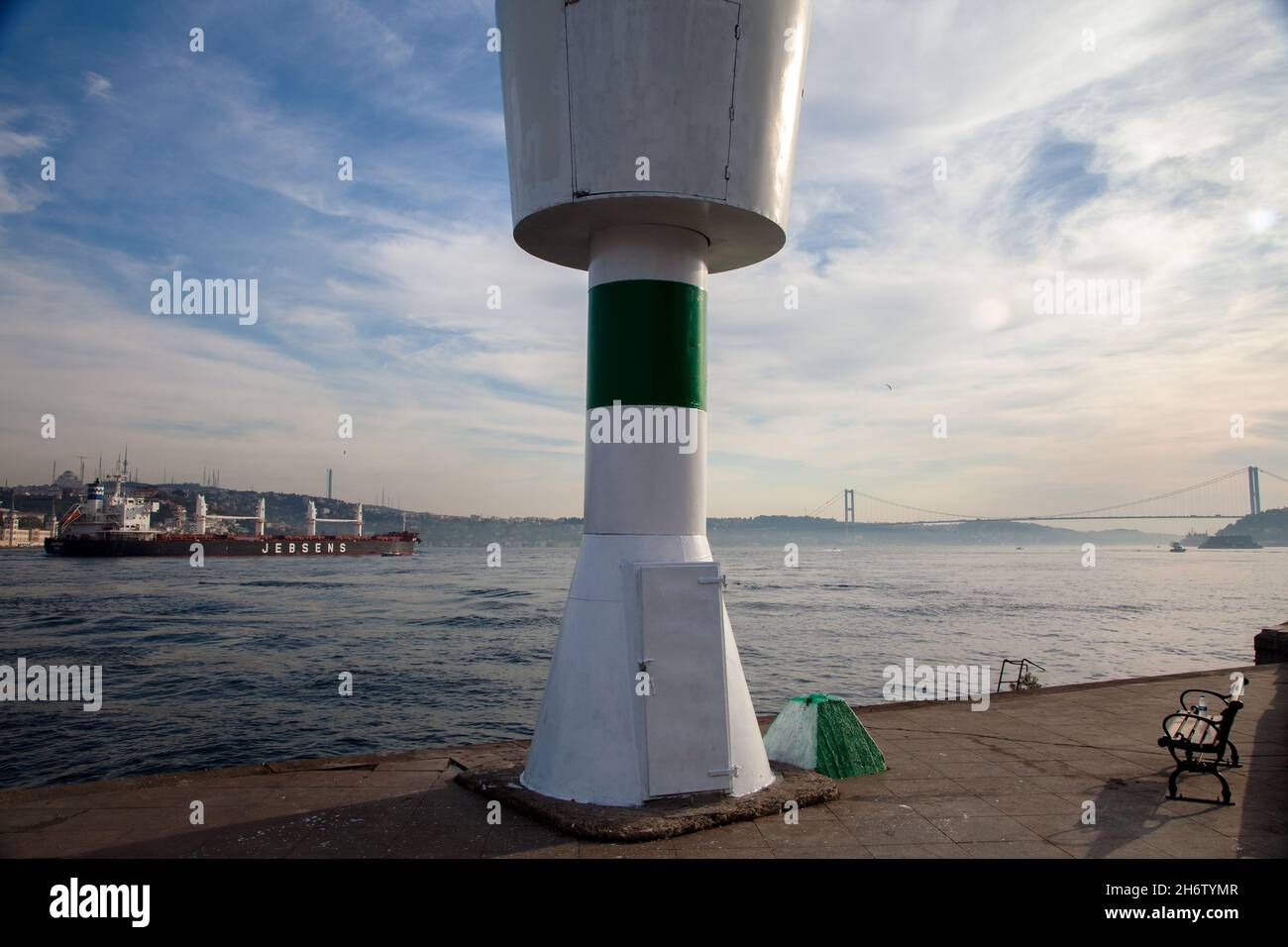 Besiktas,Istanbul,Turkey - 10-23-2017:Akintiburnu lighthouse and Bosphorus view Stock Photo