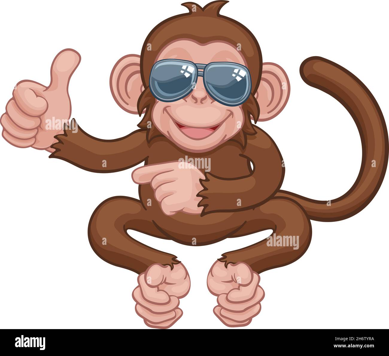 Monkey Sunglasses Cartoon Thumbs Up Pointing Stock Vector