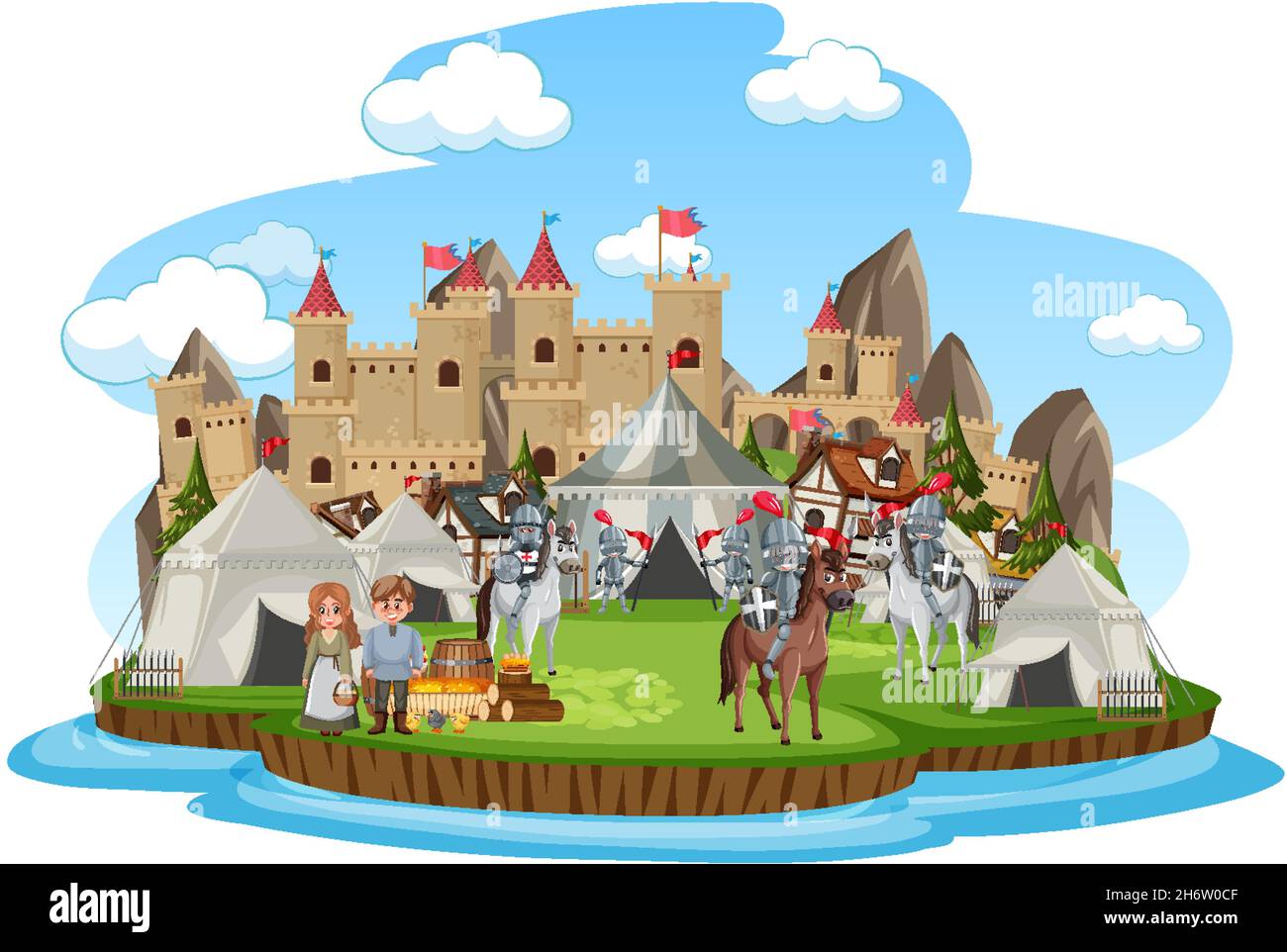 Military medieval camp on white background illustration Stock Vector ...