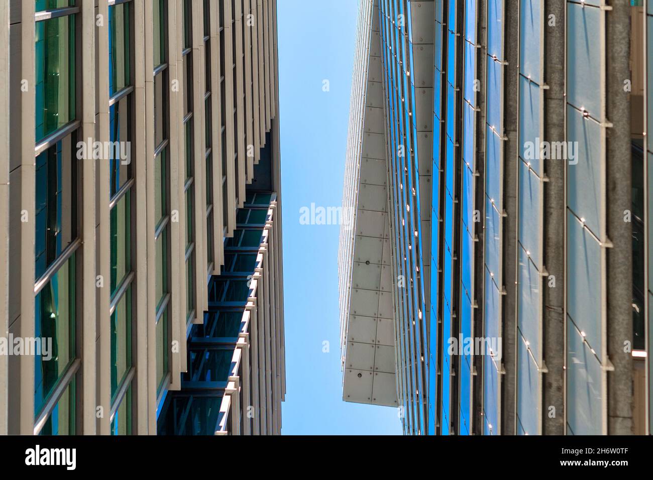 Directly below of modern abstract architecture in condo buildings in the downtown district. Nov. 18, 2021 Stock Photo