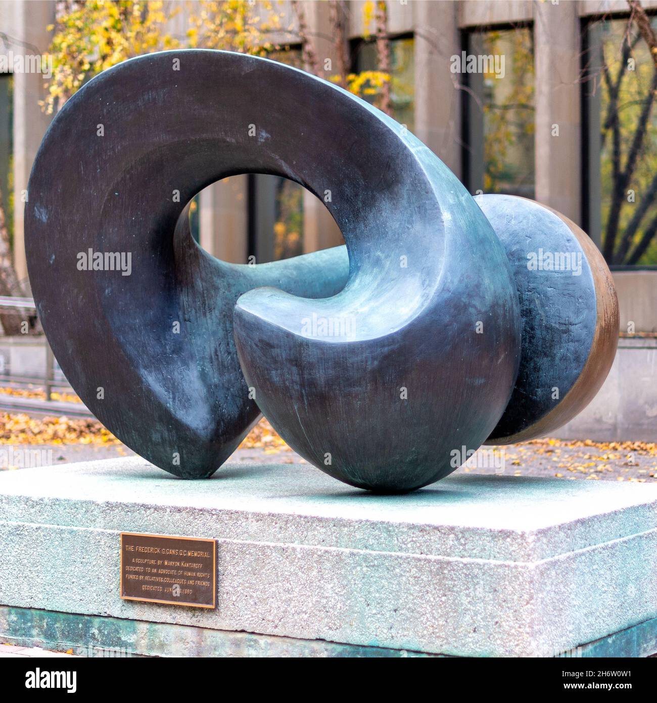 Urban sculpture named The Frederick G. Gans, Q.C. Memorial by Maryon Kantaroff seen in the McMurtry Gardens of Justice in the downtown districtNov. 18 Stock Photo