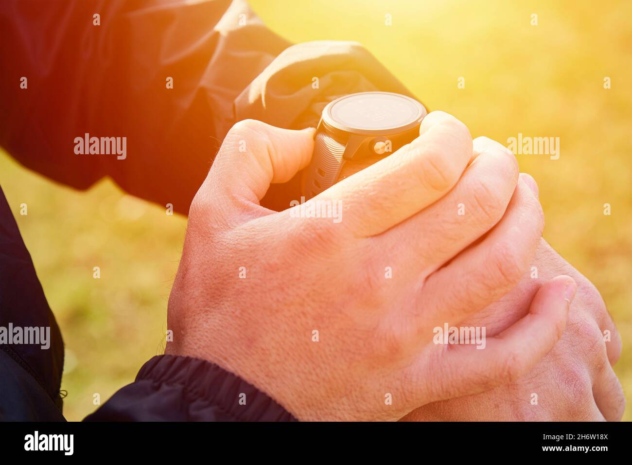 Man use sport watch at run training. Smart watch for fitness at wrist ...