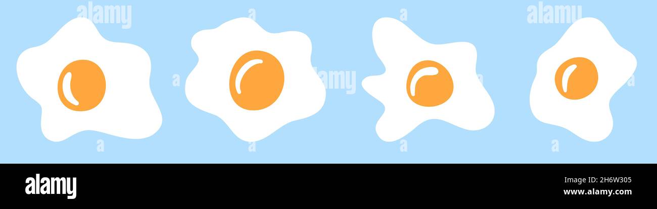 Set of soft shaped fried eggs, fried eggs with egg white and round yolk, protein breakfast food vector Stock Vector