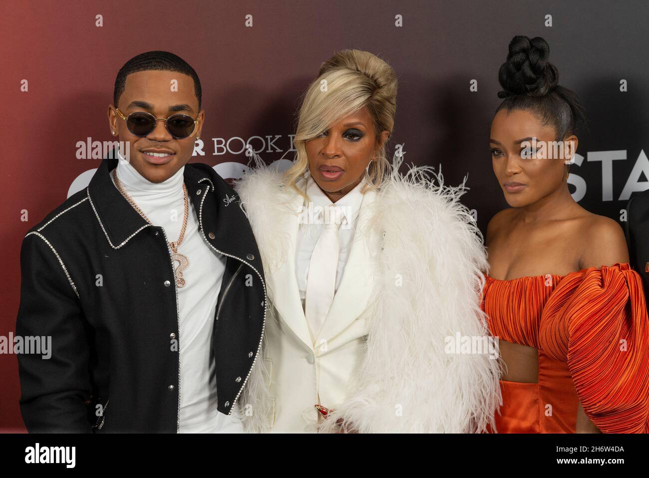 Michael Rainey Jr. and Mary J. Blige wearing dress by Dolce & Gabbana  attend premiere of Power Book II: Ghost season two by STARZ at SVA Theater  in New York on November